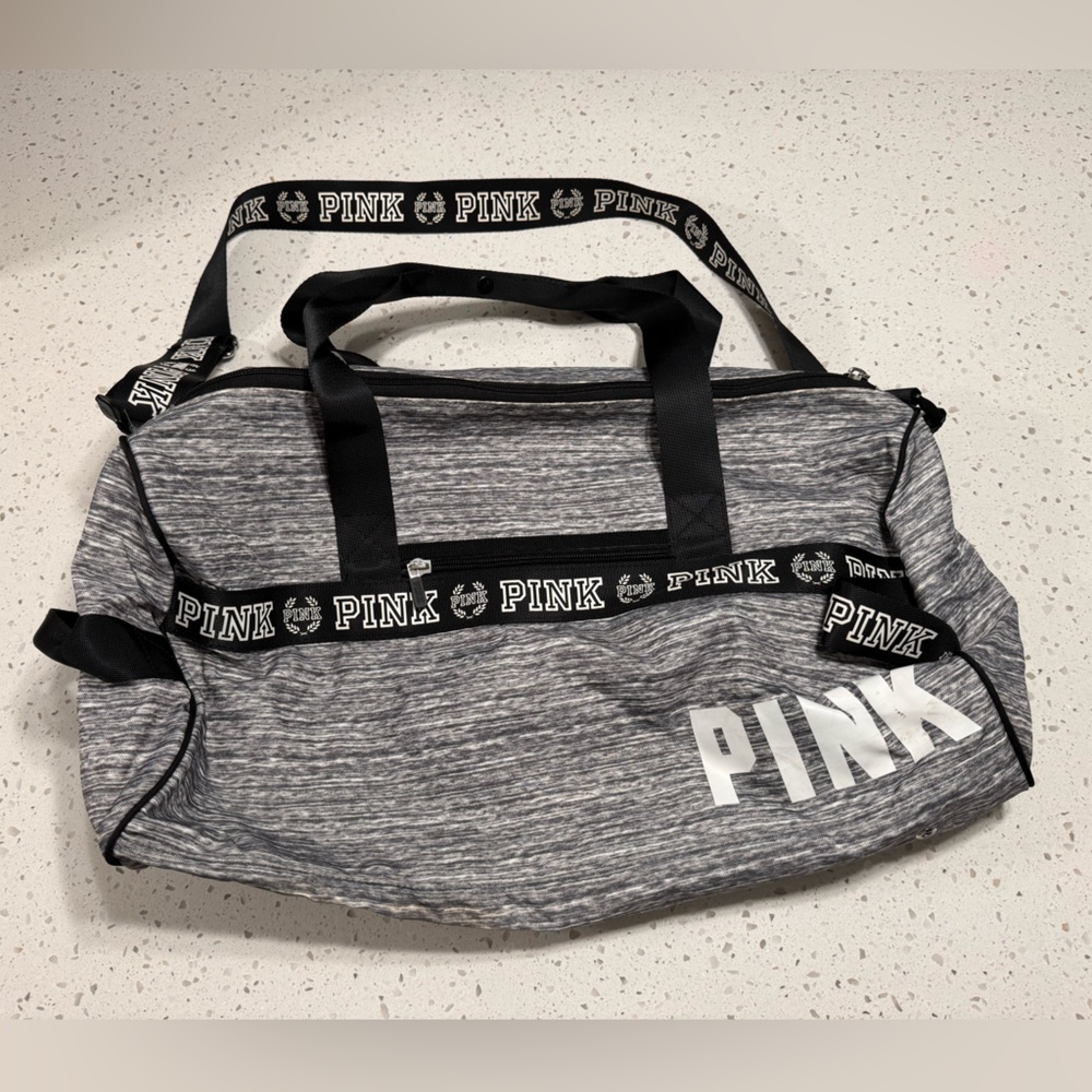Grey PINK Duffel Bag with Adjustable Shoulder Strap Multiple Pockets